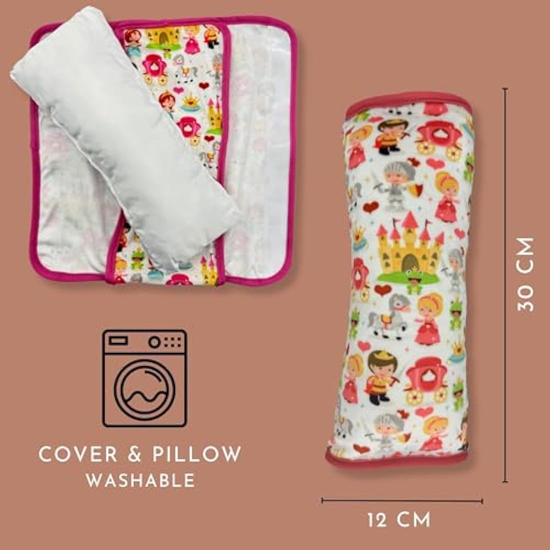 HECKBO princess prince car seatbelt pillow for children - machine washable - girl boy kids children soft car seat belt cover sleeping pillows protection car travel pillow cushion vacation