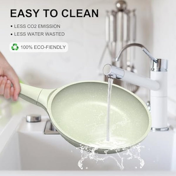 DYGG 20 cm Nonstick Frying Pan with Glass Lid, 100% PFOA/PFAS Free Granite Skillet | Ultra Nonstick Surface for Eggs & Omelettes | Induction Compatible All Stovetops | Oven Safe & Cool-Touch Handle