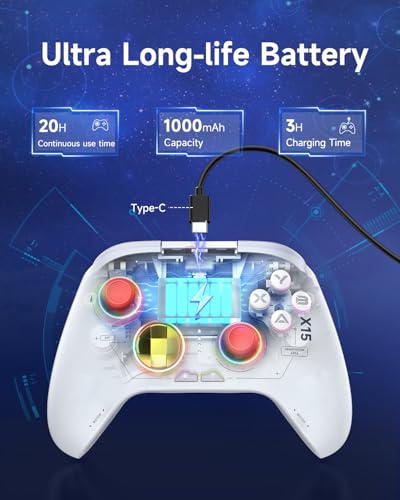 EasySMX X15 Wireless PC Controller with Hall Triggers, Hall Joysticks, Enhanced Bluetooth Game Controller,No Drift No Deadzone effect, Compatible with Windows PC, Android, Steam and Switch