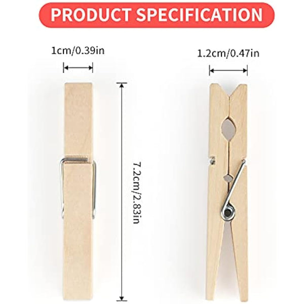 jijAcraft 100PCS Wooden Pegs 7.2CM: Clothes Pegs for Washing Line, Wooden Washing Peg for Arts and DIY Crafts, Strong Laundry Peg for Hanging Photo, Socks, Baby Clothes, Outdoor Indoor