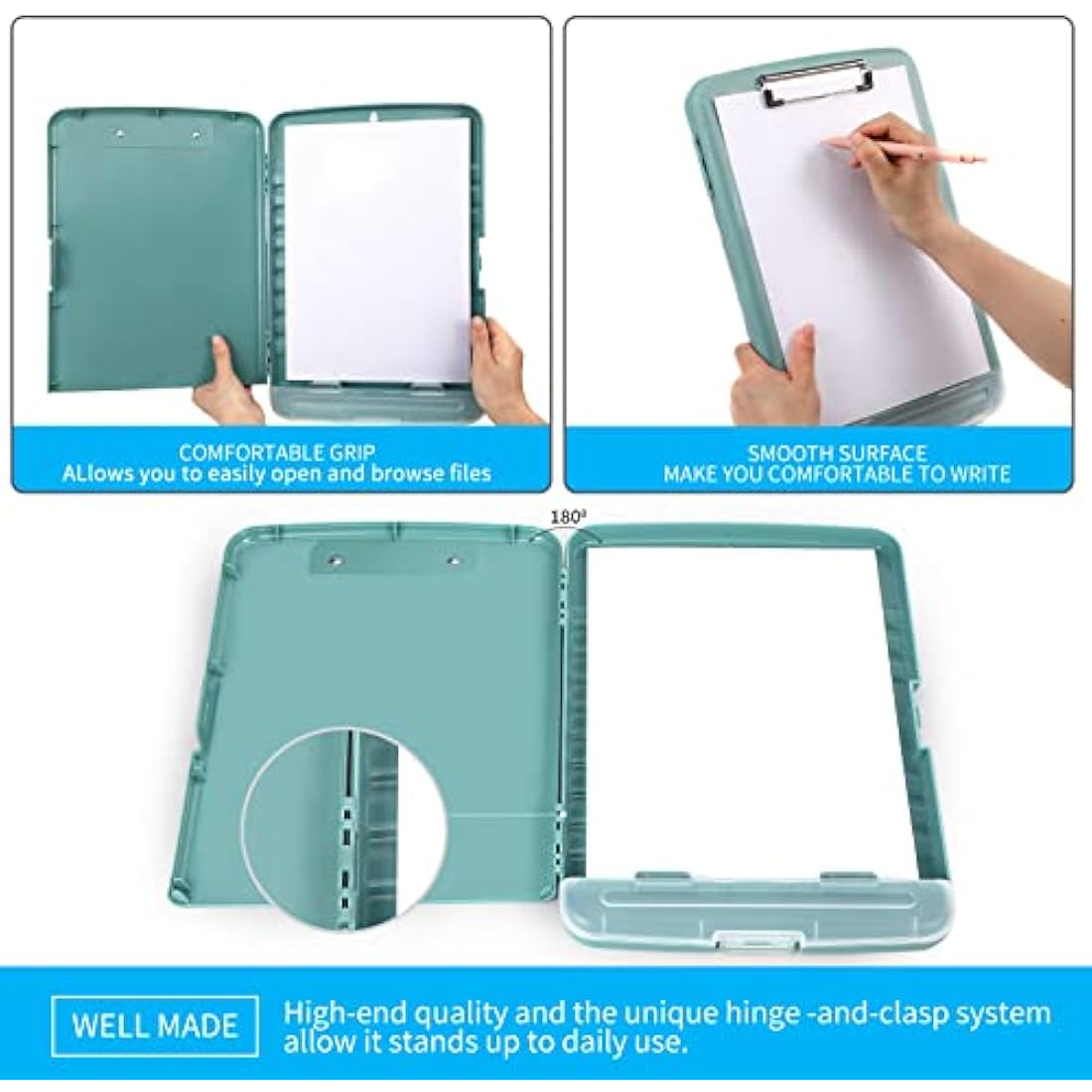 DMFLY Clipboard with Storage, Heavy Duty Clip Boards with Pen Holder, A4 Plastic Clipboards with Compartment, Holds 6+ Pencils and 200+ Sheets, Strong Clipboards with Low Profile Clip, Great for Work