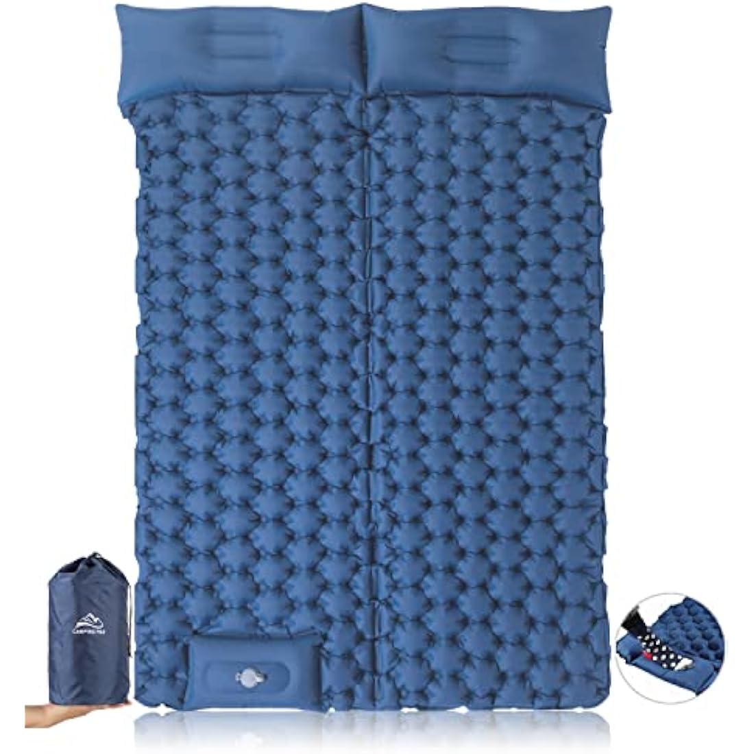 Elegear Camping Mattress Double,Self Inflating Camping Sleeping Mat Double Foot Pump with Pillow Lightweight Sleeping Mat Portable,Outdoor Camping Pad for Hiking Travel Backpacking Beach