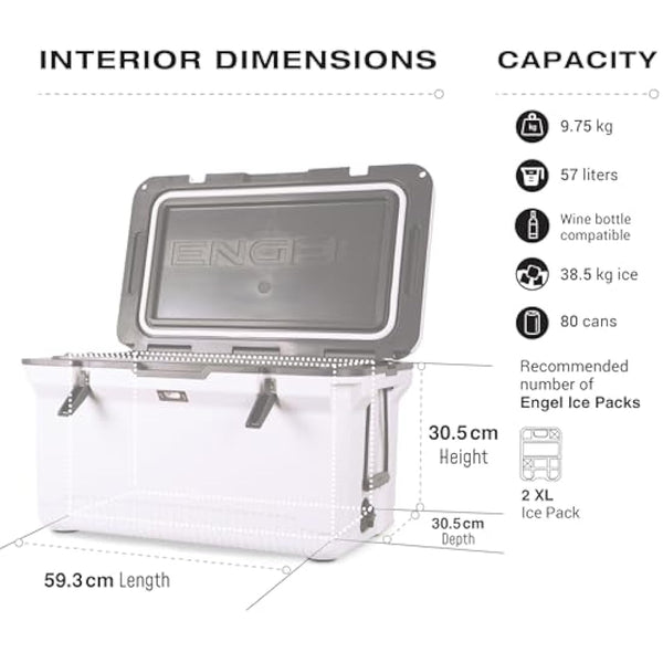 ENGEL Ultra-Light 56.8 L Cooler Box - Injection Molded Cool Box Large Enough for 80 Cans, Keeps Ice up to 7 Days, Camping Cooler Suitable for Picnics, Festivals, Beach & Travel, 75 x 45.7 x 43.2 CM