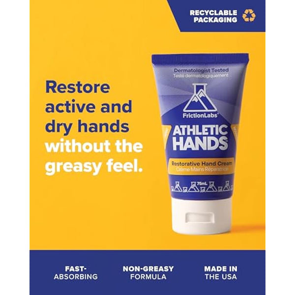 Friction Labs Athletic Hands - Daily Restorative Hand Cream for Active & Dry Skin - Derm Tested Non-Greasy Shea Butter Improves Elasticity & Resilience - Hand Salve for Athletes - Eucalyptus Scent