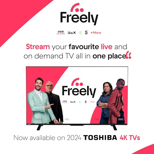 Toshiba 50”UV2F53DBU 4K Smart VIDAA TV, Ultra HD, HDR10, Freely, Disney+, Prime Video, Netflix, Dolby Atmos, Dolby Vision, Sound by Onkyo, Works with Alexa, Works with Google Assistant, VIDAA Voice