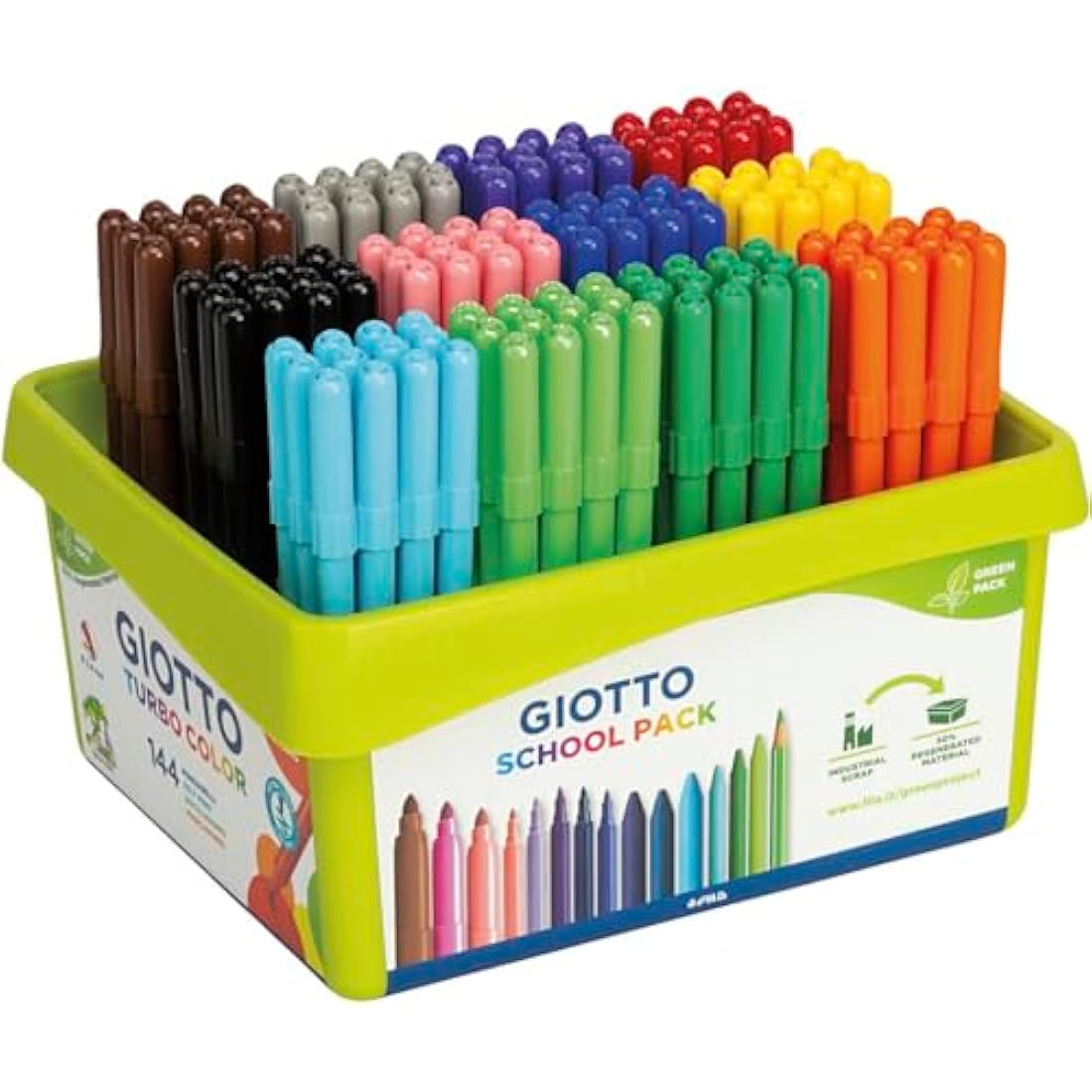 GIOTTO Turbocolor Felt Tip Fibre Pens, Fine Tip Nib 2.8mm, Schoolpack, 144 x Assorted Colours, For Children, Parties and Schools