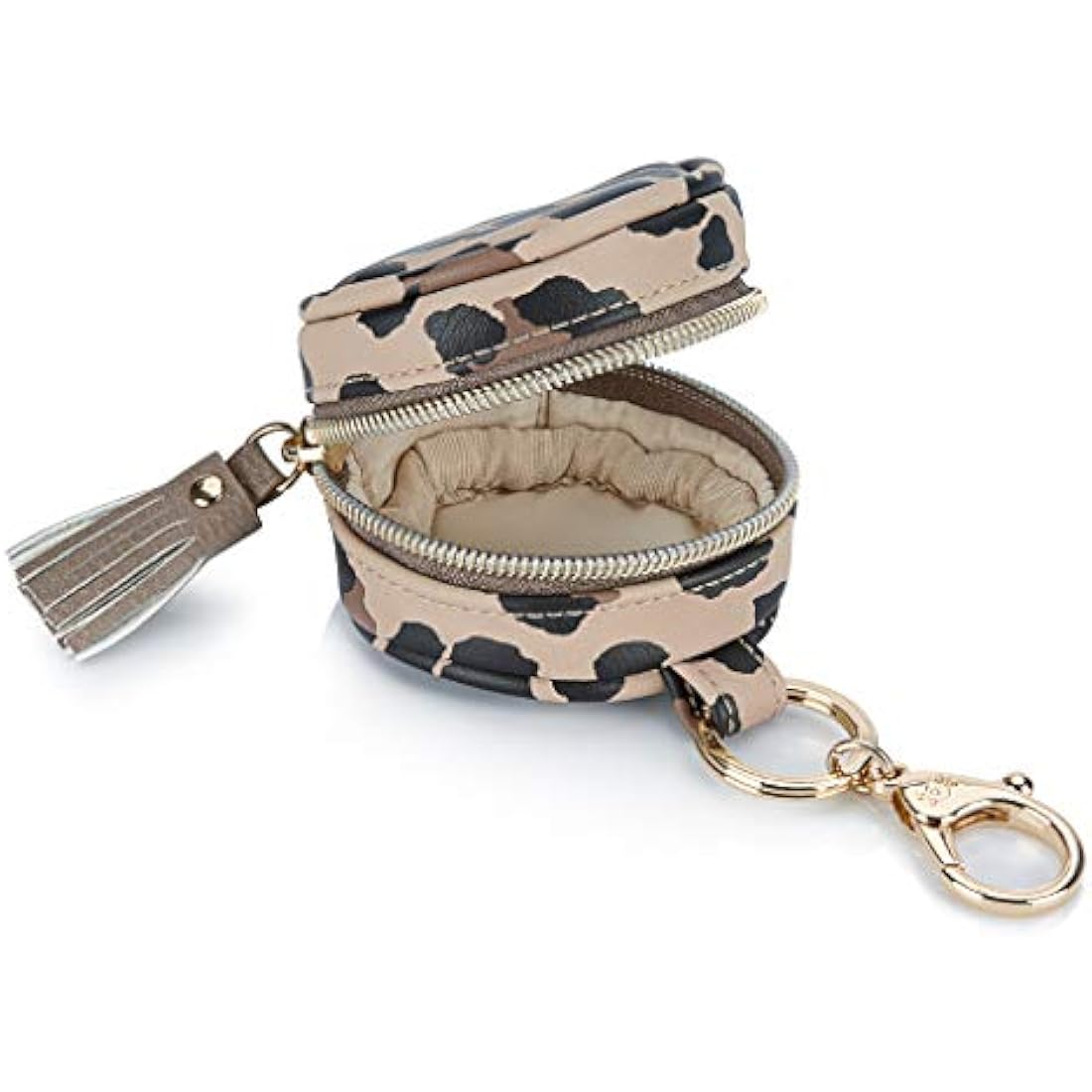 Itzy Ritzy Pacifier Case with Clip – Pacifier Charm Pod Includes Clasp to Easily Attach to a Diaper Bag or Purse; Measures 2.5” in Diameter and Holds 2 Pacifiers, Leopard