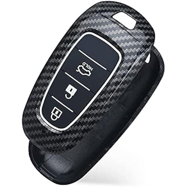 ontto ABS Car Key fob Cover Keyring fit for Hyundai Sonata Tucson NX4 Nexo Solaris Santa Fe 2020 2021 accessories Remote Key Shell Plastic Silicone key case Key Holder 3 Buttons Carbon Black