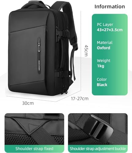MARK RYDEN 23L/40L Professional Travel Backpack Expandable Weekend Bag Lightweight Flight Approved with USB Charging Port for Laptop 17.3