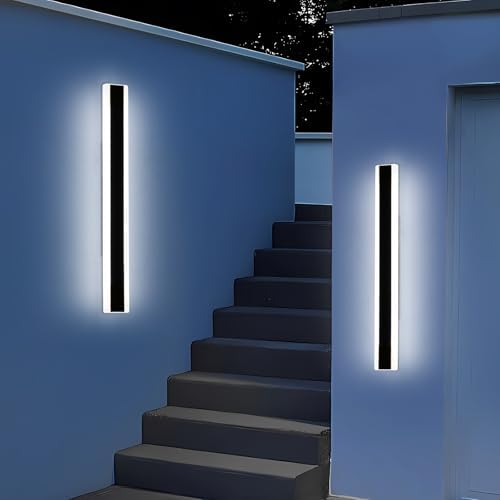 Mikeru 120cm Cool White Wall Light 2pack, 6000k Outdoor Wall Strip Lights 42w Mains Powered Wall Mounted Garden Lamp Waterproof Tall Lighting 4500 Lumens for Villas, Porches