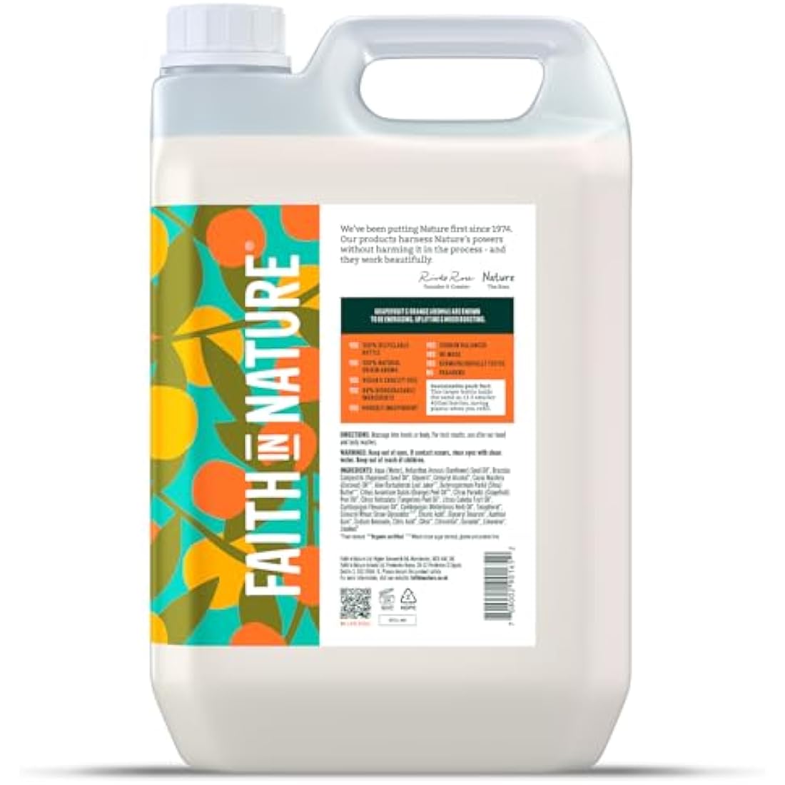 Faith In Nature Natural Grapefruit & Orange Hand & Body Lotion, Energising, Vegan & Cruelty Free, No SLS or Parabens, 5L Refill Pack