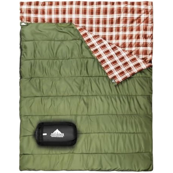 Double Cotton Flannel Sleeping Bag for Camping, Hiking, or Hiking. Queen 2 Cold Weather Waterproof Sleeping Bag for Adults or Teenagers.