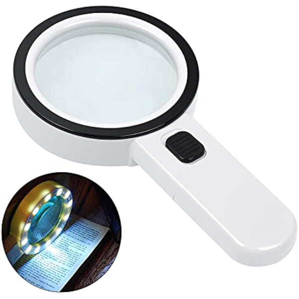 Magnifying Glass with Light, 30X Handheld Large Magnifying Glass 12 LED Illuminated Lighted Magnifier for Macular Degeneration, Seniors Reading, Soldering, Inspection, Coins, Jewelry, Exploring