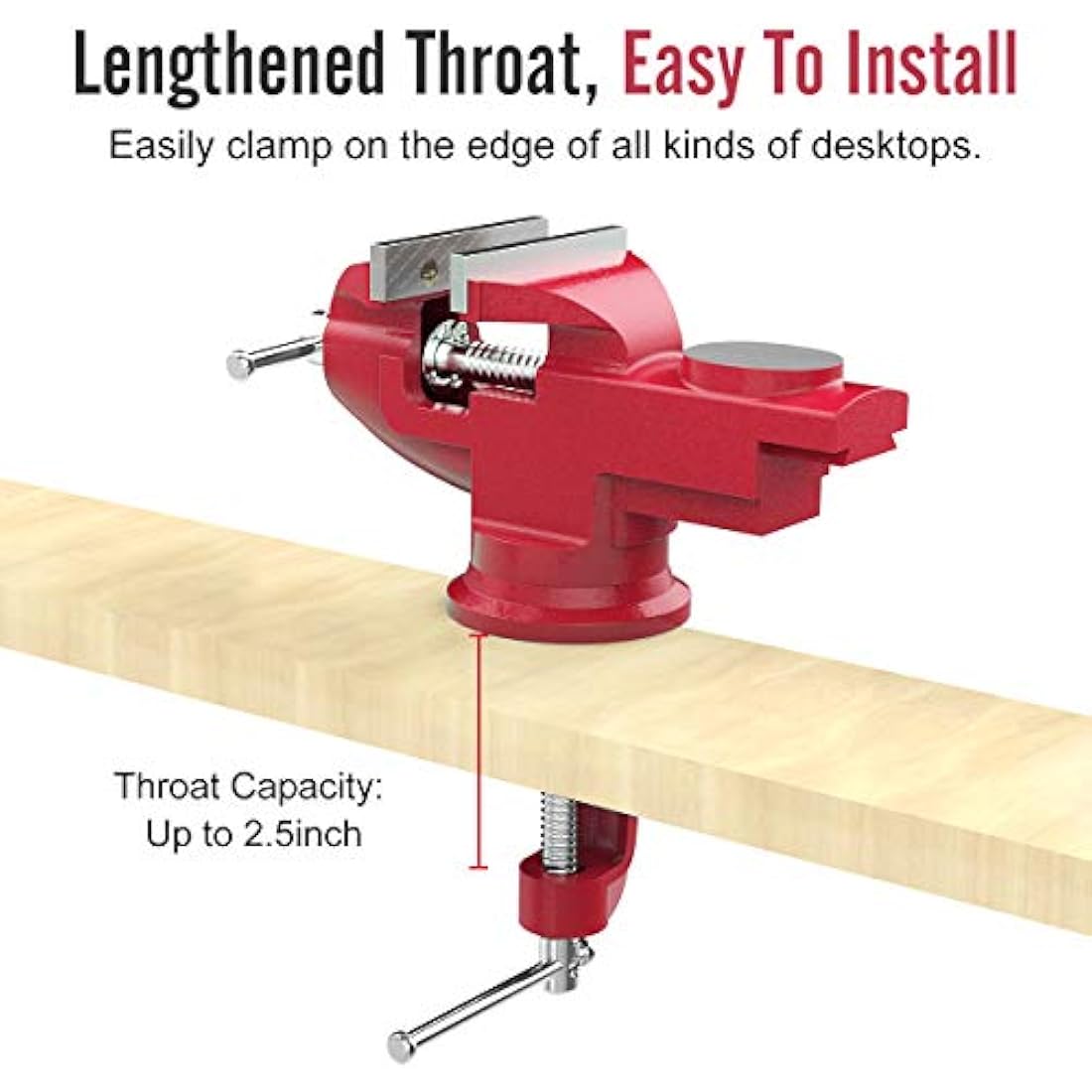 Housolution Universal Table Vise 3 Inch, 360°Swivel Base Bench Clamp Home Vise Clamp-On Vise Repair Tool Portable Work Bench Vise for Woodworking, Cutting Conduit, Drilling, Metalworking - Red