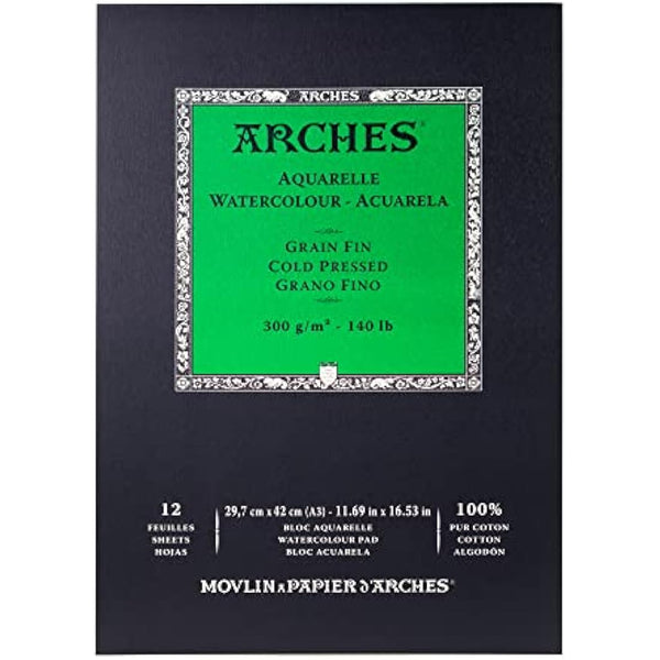 ARCHES Watercolour Pad, 300 GSM, Cold Pressed, A3 (29.7 x 42 cm), Wood, White, 29.7 x 42 x 1 cm