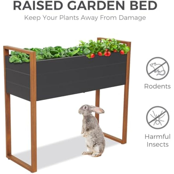 Grand patio Raised Planter for Garden, Raised Bed with Metall, Weather-Resistant, Easy to Assemble, Raised Planter Bed with Drainage Holes for Vegetables, Flowers, Fruits (100×38×91cm)