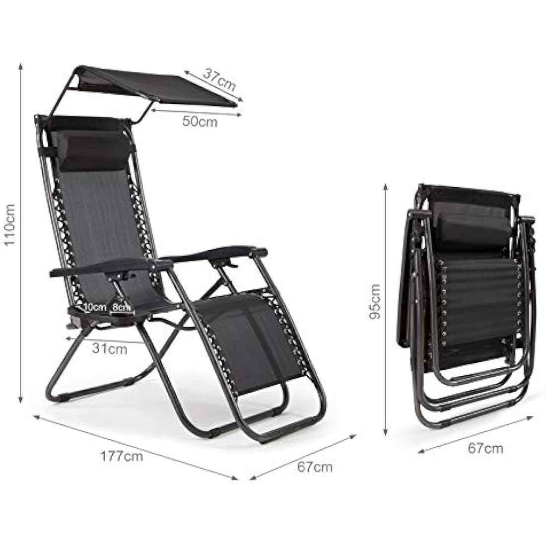 IntimaTe WM Heart Deck Chair, Alloy Steel, Black, 177 cm x 110 cm x 67 cm