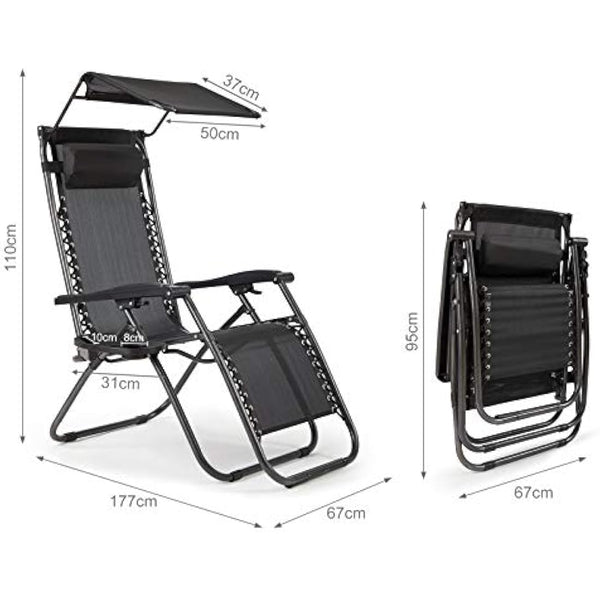 IntimaTe WM Heart Deck Chair, Alloy Steel, Black, 177 cm x 110 cm x 67 cm
