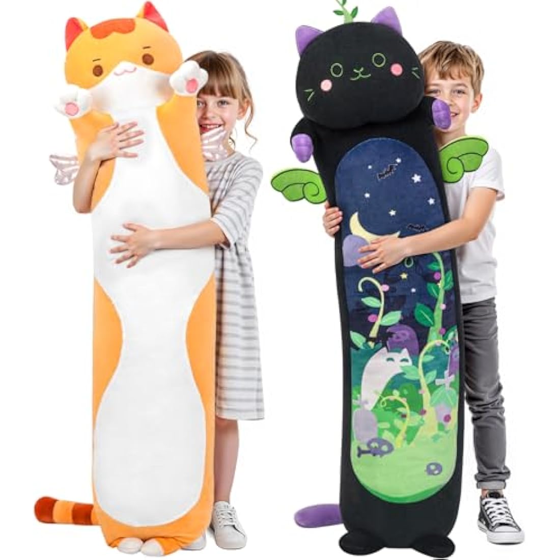 Mewaii 20in Long Cat Plush Pillows Stuffed Animals Squishy Pillows - Plushie Cute Kitty Sleeping Hugging Plush Pillow Soft Toys for Kids(Orange)