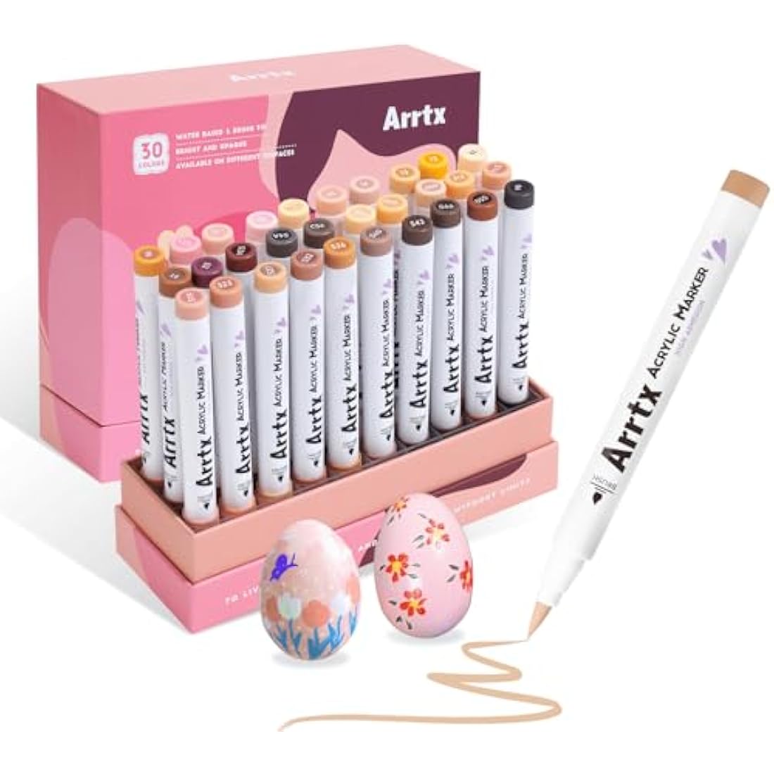 Arrtx 30 Colors Skin Color Acrylic Paint Pens, Skin Tone Paint Markers Paint Pens for Artists Adults Coloring Drawing Brush Tip for Rock Painting, Wood, Canvas, DIY Crafts Making Art Supplies