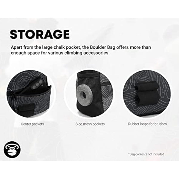 APE13® Chalkbag Boulder Set Consisting of Chalk Bag, Boulder Brush, Chalk (as Set & Single) - Perfect Bouldering Gift and Enough Space for Boulder Accessories