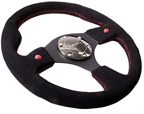 NRG Innovations NRG-RST-007S Reinforced Steering Wheel- 320mm Sport Steering Wheel with Black Soft Suede Wrapped with Red Stitching