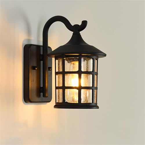 Black Outdoor Wall Lights,Lantern Outdoor Lights Aluminum And Glass Waterproof Lamp Retro Garden Wall Lights Rustic Decor E27 Outside Lights For House