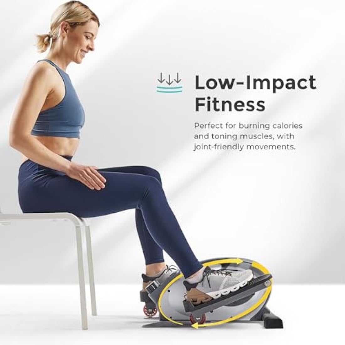 Sunny Health & Fitness Sitting Under Desk Elliptical Exerciser, Portable Pedal Training Machine for Senior Exercise, with Handle, Easy to Carry, Peddler for Home Workout, Optional Free SunnyFit App