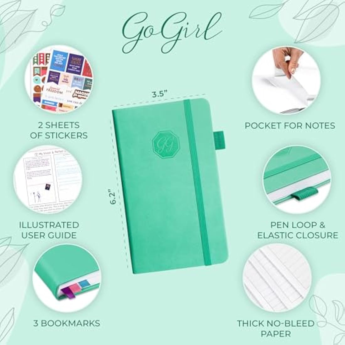 GoGirl Planner and Organizer for Women – Pocket Weekly Planner, Goals Journal & Agenda for Time Management & Productivity. Undated (Emerald)