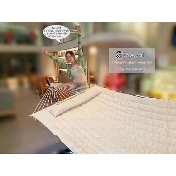 GOCAN Mesh Hammock,Cotton Rope hammocks with Pad Chains Hooks Tree Straps fit Stands from 9' to 15' for Outside Indoor Patio Yard