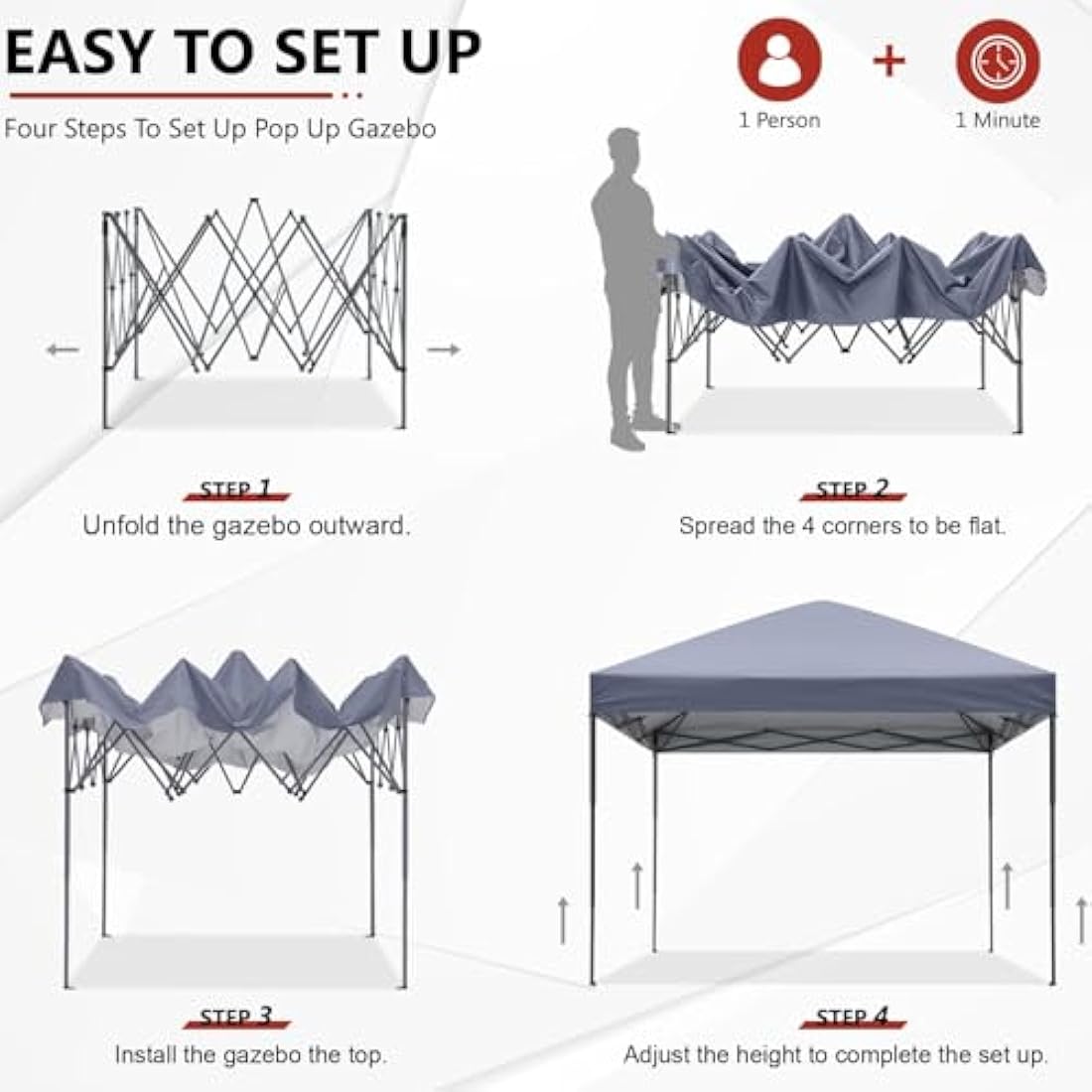 ABCCANOPY 2.5x2.5M Pop Up Gazebo Commercial Gazebo With Upgraded Roller Bag, 4 Weight Bags, Stakes and Ropes (Grey)