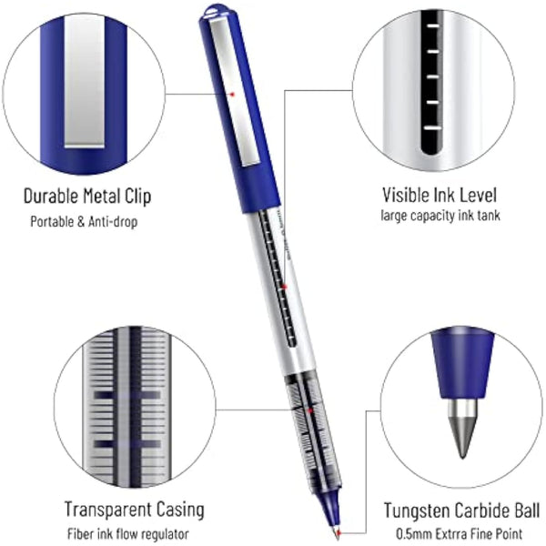 AKARUED Rollerball Pens 16 Pack Blue Gel Pens, 0.5mm Liquid Ink Rollerball Pen, Quick-Drying Ballpoint Pens Writing Pens for Bullet Journal, Notebook. School & Office Accessories for Students Adults