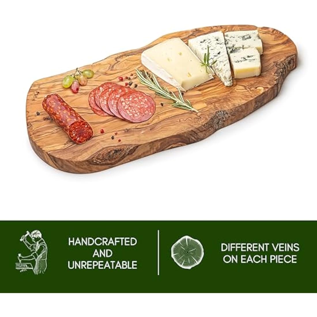 Erreke Wooden Chopping Boards, Handmade Natural Olive Wood Chopping Board, Serve or Chop Food, Large Wooden Cutting Boards, Barbecue Cheese Bread, Artisanal Mediterranean Style, 39x18 cm