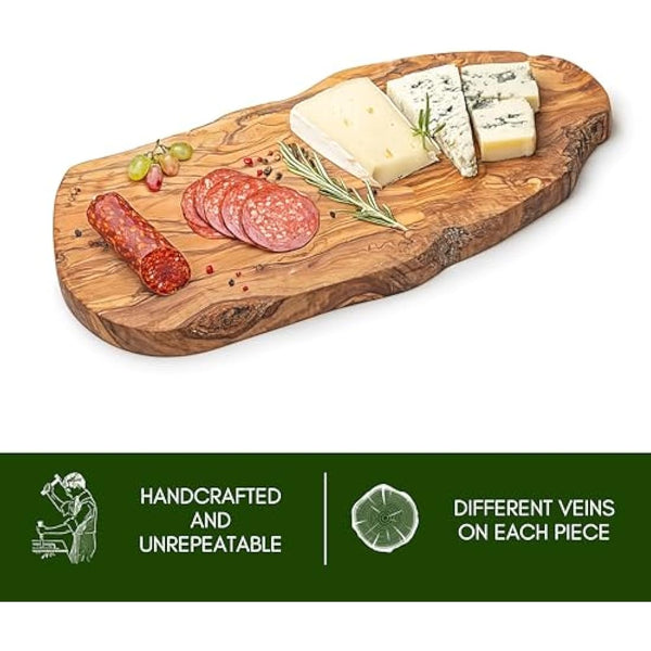 Erreke Wooden Chopping Boards, Handmade Natural Olive Wood Chopping Board, Serve or Chop Food, Large Wooden Cutting Boards, Barbecue Cheese Bread, Artisanal Mediterranean Style, 39x18 cm