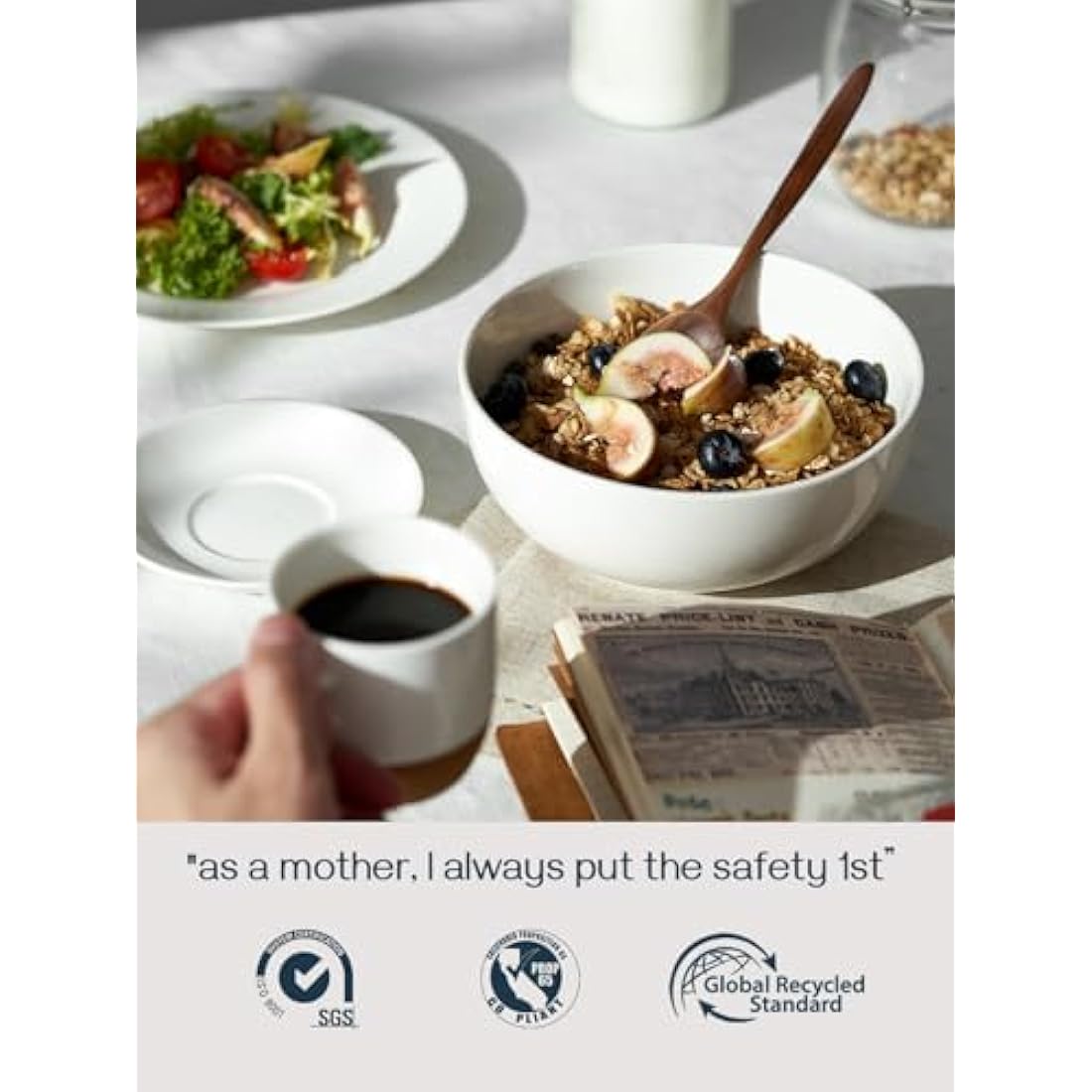 DOWAN Bowl Sets of 4, 1150ml Large Soup Bowls, Porcelain Deep Bowls for Ramen, Pasta, Salad, Mixed Fruit, Cereal, Microwave and Dishwasher Safe for Kitchen, Ø 17.8 cm