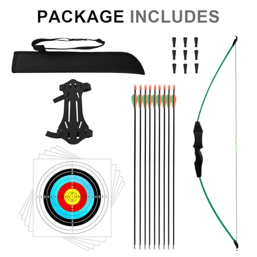 HANSPY Archery Recurve Bow and Arrow Youthbow Set Teens Beginner Gift Longbow Kit 18 Lb with 9 Arrows,9 Safety Arrow Head,5 Target Face,