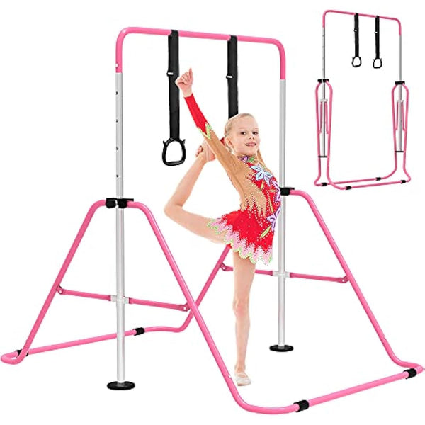EVERYMILE Gymnastics Bars, Junior Training Kip Bar Gymnastics Equipment for Home,Adjustable Height Folding Horizontal Bar with Gymnastic Rings for Kid