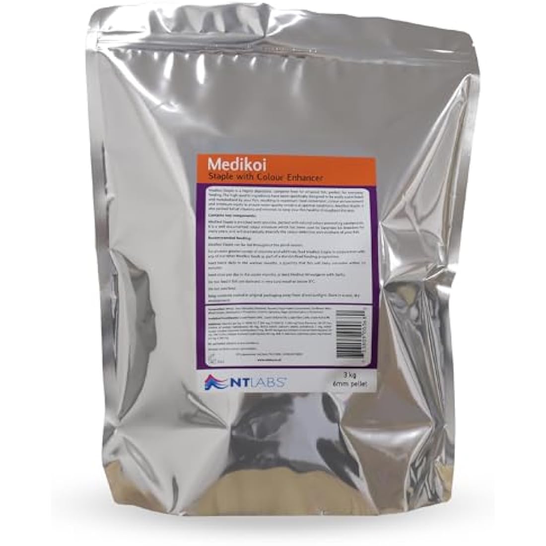 NT Labs Medikoi Staple with Colour Enhancer, Complete Feed For All Pond Fish, Ideal For Spring, Summer and Autumn Feeding, Enhances Colours of Pond Fish, Koi Fish Food (3kg)(6mm)