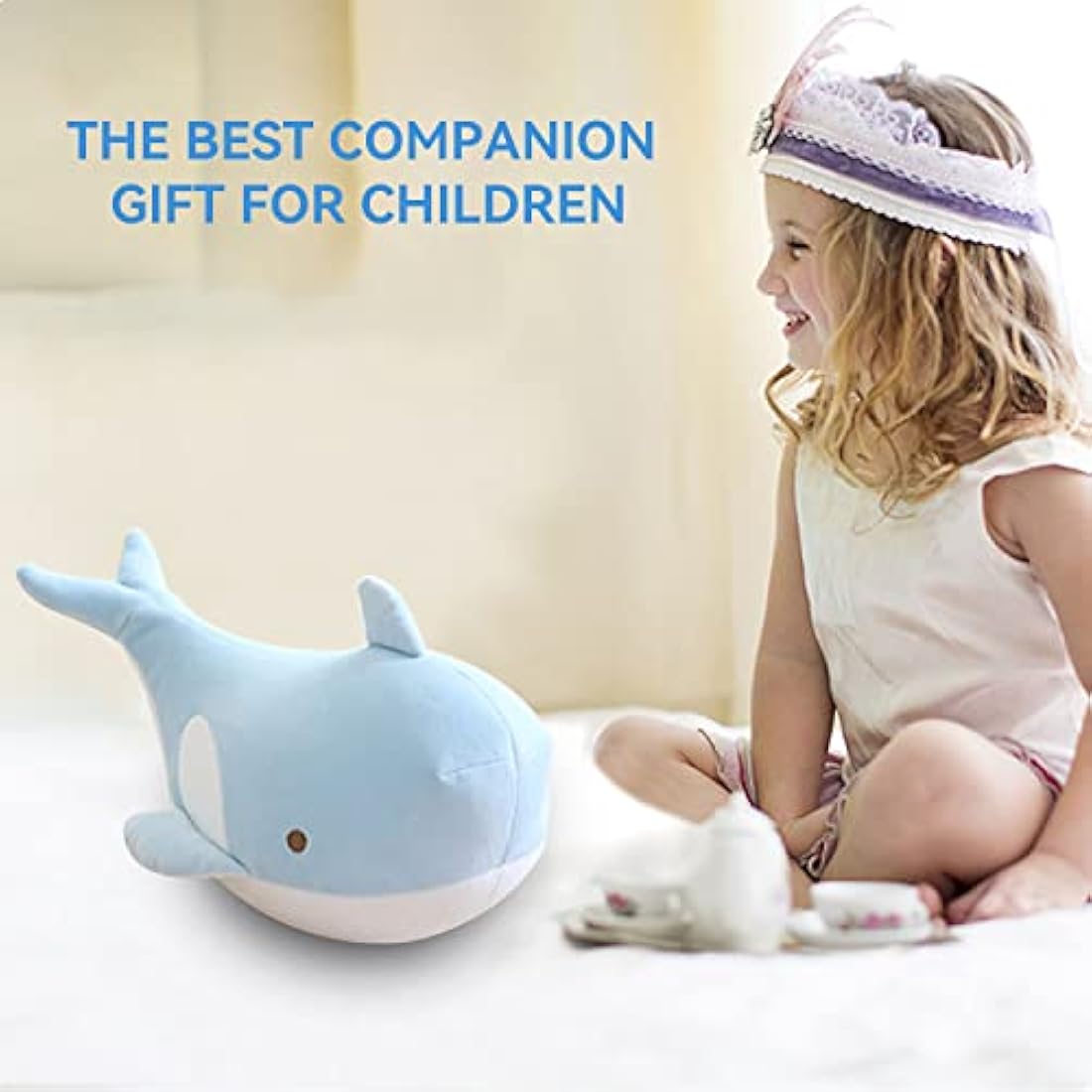 JOYRAVO Kids Travel Pillow - 2-in-1 Deformable Neck Pillow, Soft U-Shaped Pillow with Cute Plush Animals Comfy Sleep and Play Companion for Airplanes, Cars, and Travel - Blue Whale
