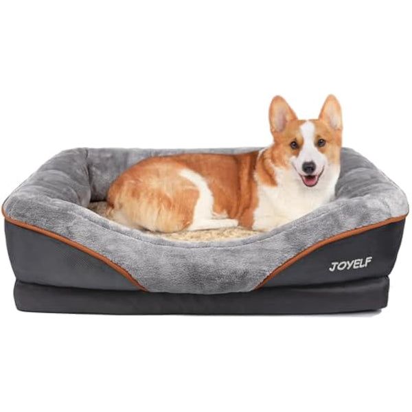 JOYELF Medium Memory Foam Dog Bed, Orthopedic Dog Bed & Sofa with Removable Washable Cover and Squeaker Toys as Gift