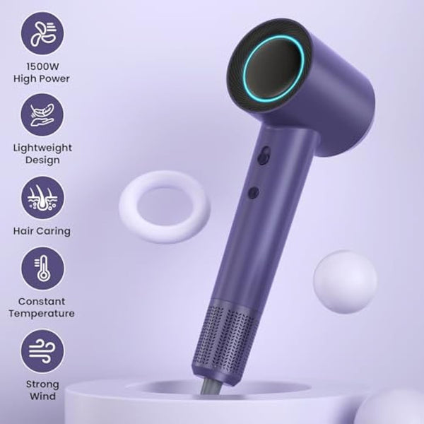 Hair Dryer - 110,000 RPM High Speed Brushless Motor Ionic Hairdryer, Portable Blow Dryer with 360° Rotating Magnetic Nozzle & LED Display, 59dB Low Noise Travel Hairdryers for Women and Men (PRUPLR16)