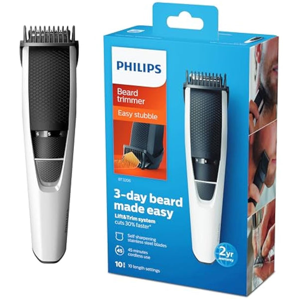 Philips Beard Trimmer Series 3000 with Lift & Trim PRO system (Model BT3206/13),White/Black, Packaging may vary
