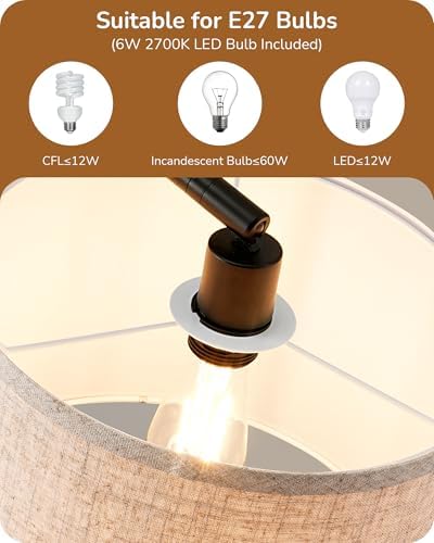 EDISHINE LED Floor Lamp, 63" Standing Lamp with Adjustable Linen Shade,Black Metal Arc Light Pole, Modern Simple Reading Light for Living Room, Lounge, E27 Socket