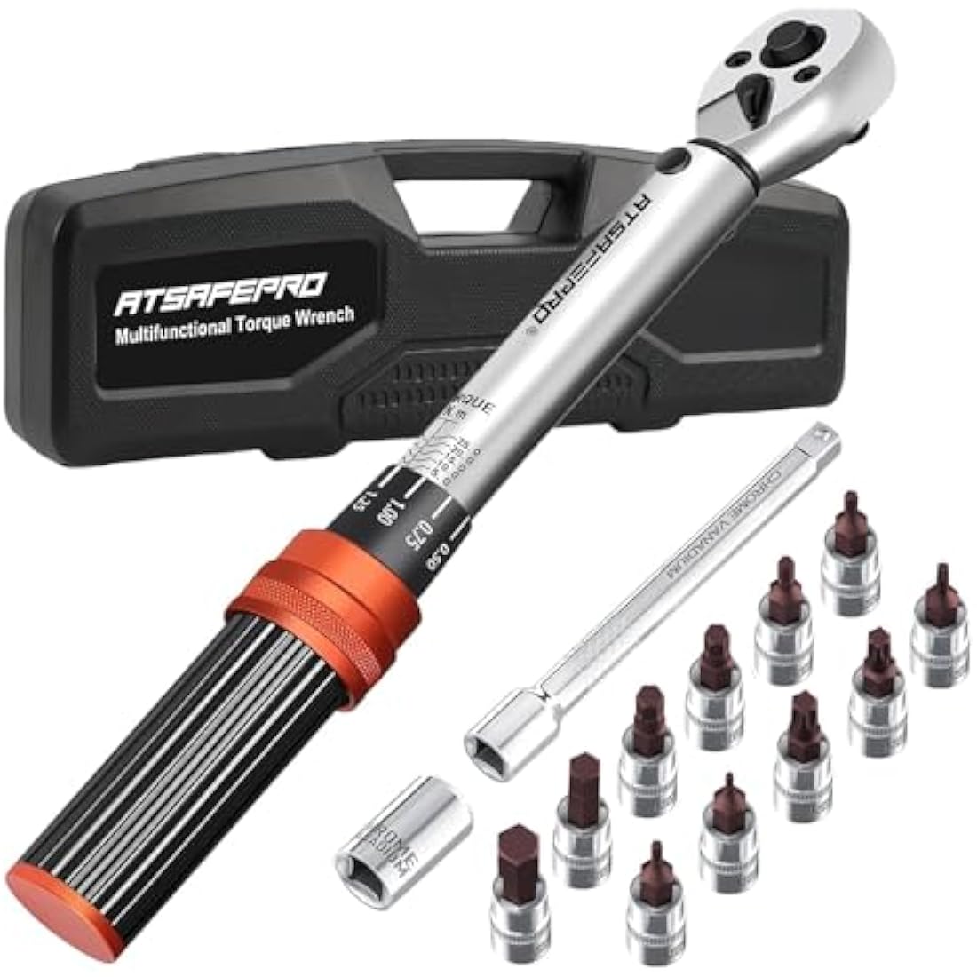 ATsafepro Bicycle Torque Wrench Set 5-25 Nm, 1/4 Inch Drive Click Torque Wrench Set with Dual Direction Adjustable 72 Tooth for Bike and Motorcycle Maintenance