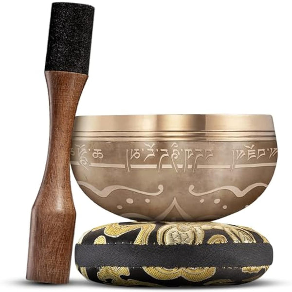 Handmade Tibetan Etched Singing Bowl Set – Sound Bowl & Meditation Bowl with Cushion, Mallet & Guide – Mindfulness Gift Ideas – Relaxation Instruments – Portable Meditation Kit