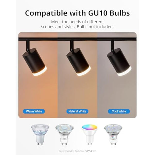 Gr4tec LED Ceiling Spotlight 4 Way, Modern LED Ceiling Light Rotatable, Matte Black Spotlight Bar, GU10 Spot Light Fitting for Kitchen Bedroom Living Room, Bulb Not Included