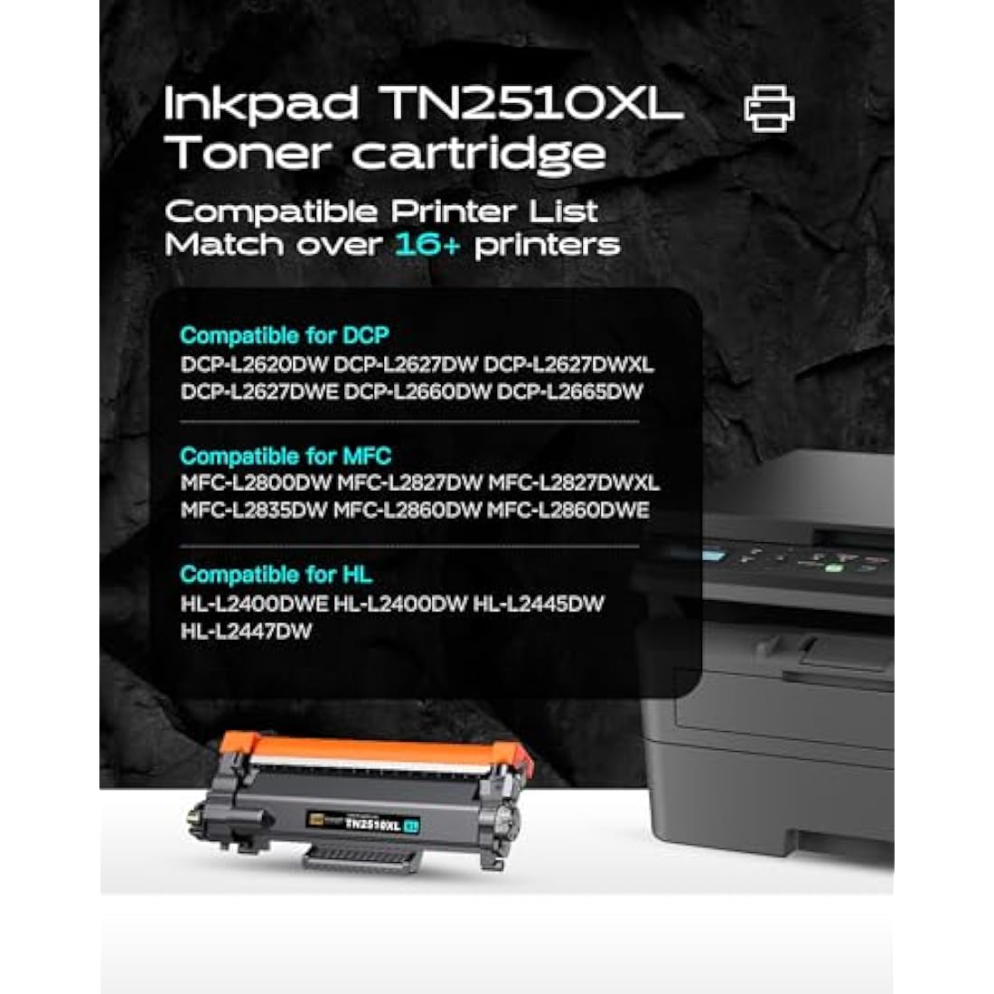 iNKPAD TN2510XL TN2510 Toner Cartridge Compatible with Brother TN-2510 TN 2510XL for Brother HL-L2400DWE DCP-L2665DW DCP-L2627DWE MFC-L2835DW MFC-L2827DWXL DCP-L2627DW DCP-L2627DWXL (2 Black)