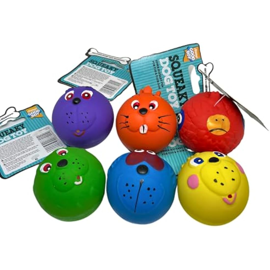 6 x Latex Faceballs Dog Puppy Toy Tennis Balls Sized Soft Squeaky Face Balls