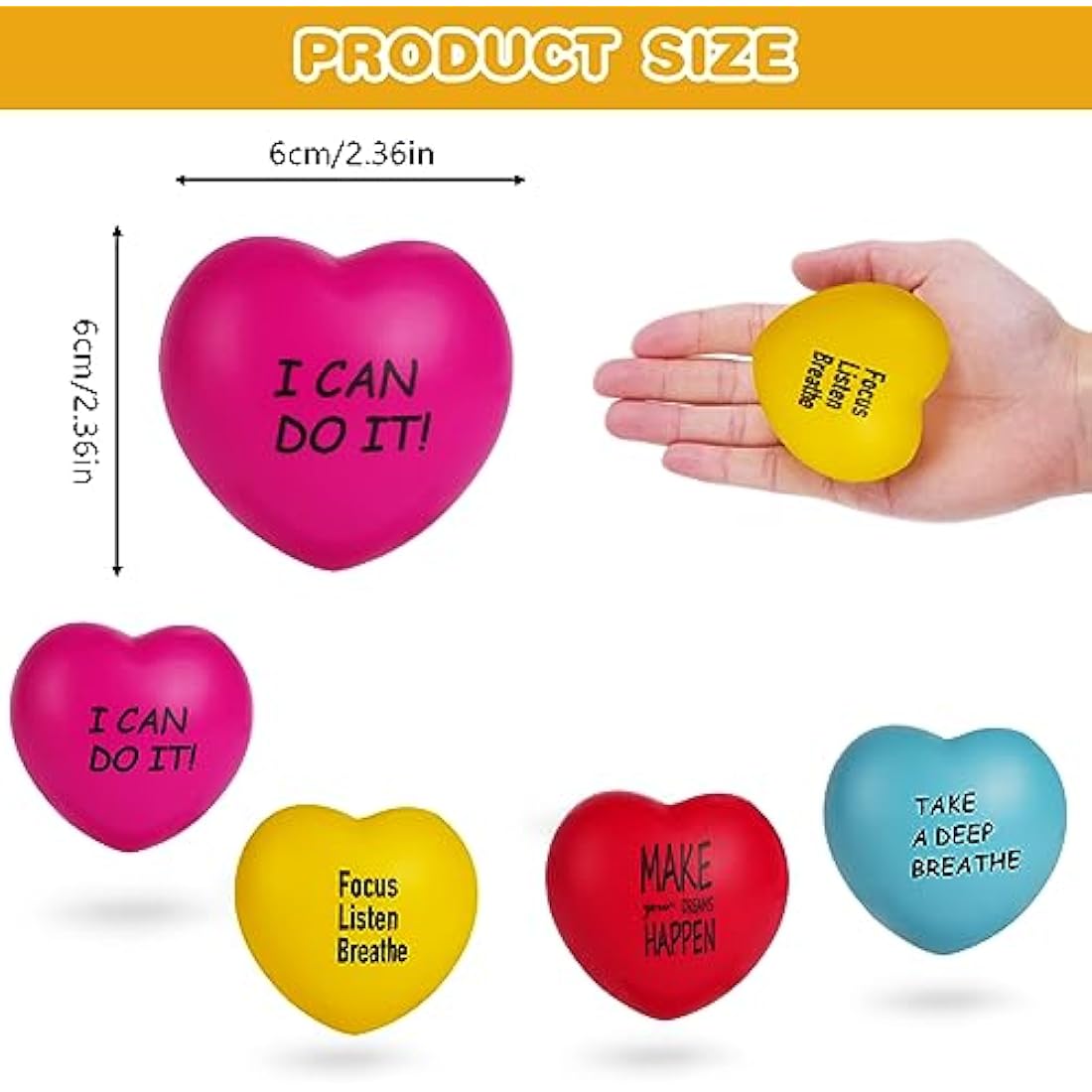 Ainiv Heart Style Squeeze Stress Balls, 4pcs Relief Ball, Sensory Ball for Kids and Adults, Hand Exercise Toys Anxiety, Fidget, Tension, Manage Anger (F5-3609693)