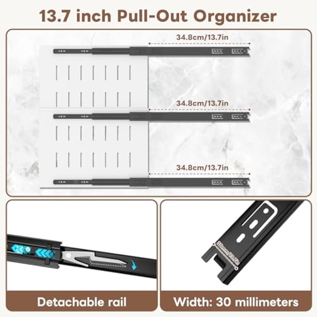 Ihomife 2 Pack Extendable Pull Out Kitchen Drawer - Upgraded Dual Mounting (Screws for Shelfless Cabinets/Nano Tape for Shelved) | Upgraded Heavy-Duty Rails, Space Saving Cabinet Organiser (white)
